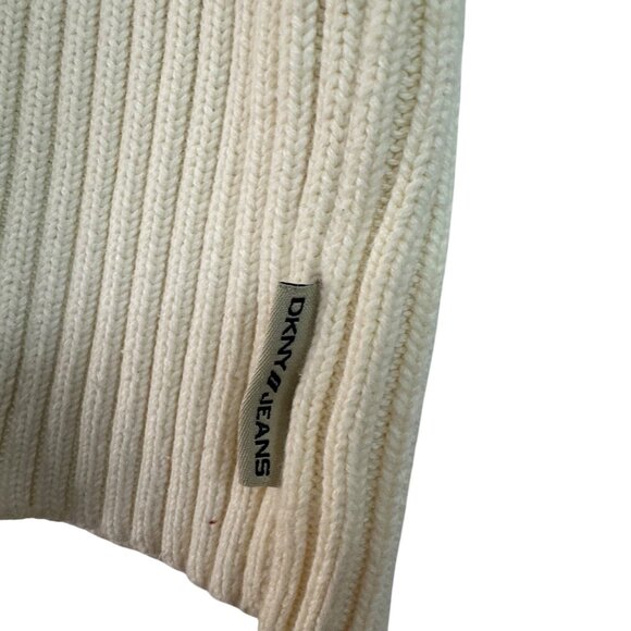 VTG DKNY Jeans Ribbed Knit Sweater L Off White 100% Cotton Japan Preppy Warm EUC - Picture 7 of 13